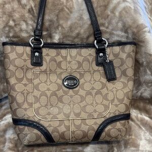 Coach Tan and Dark brown leather Signature Tote